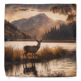 Huge Racked Deer on Mountain Lake Bandana