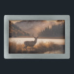 Huge Racked Deer on Mountain Lake Belt Buckle<br><div class="desc">Sepia tone image of a twelve point rack on a deer at lakes edge of mountain valley</div>