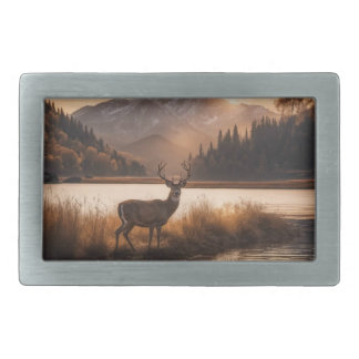 Huge Racked Deer on Mountain Lake Belt Buckle