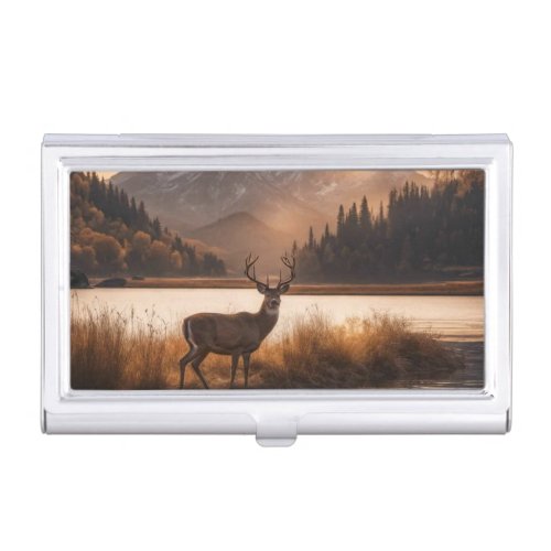 Huge Racked Deer on Mountain Lake Business Card Case