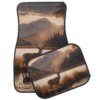 Huge Racked Deer on Mountain Lake Car Floor Mat