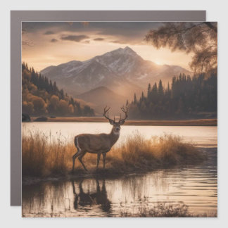 Huge Racked Deer on Mountain Lake Car Magnet
