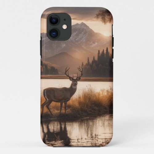 Huge Racked Deer on Mountain Lake iPhone 11 Case