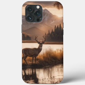 Huge Racked Deer on Mountain Lake iPhone 13 Pro Max Case