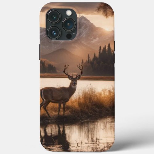 Huge Racked Deer on Mountain Lake iPhone 13 Pro Max Case