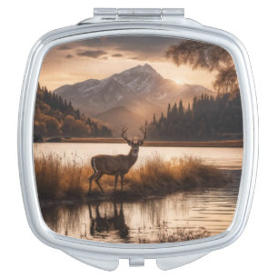 Huge Racked Deer on Mountain Lake Compact Mirror