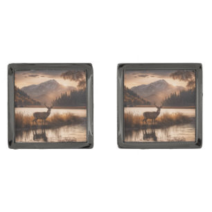 Huge Racked Deer on Mountain Lake Cufflinks