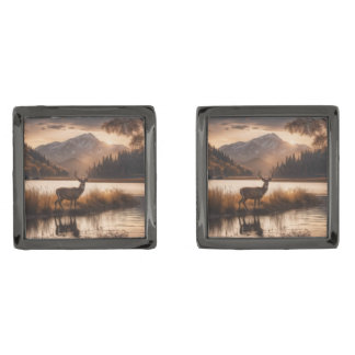 Huge Racked Deer on Mountain Lake Cufflinks