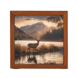 Huge Racked Deer on Mountain Lake Desk Organizer