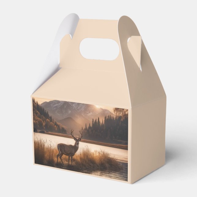 Huge Racked Deer on Mountain Lake Favor Boxes (Front Side)