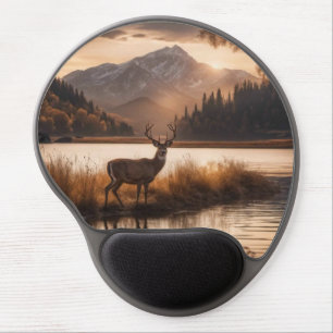 Huge Racked Deer on Mountain Lake Gel Mouse Pad