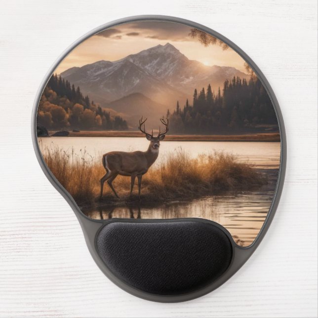Huge Racked Deer on Mountain Lake Gel Mouse Pad (Front)