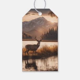 Huge Racked Deer on Mountain Lake Gift Tags