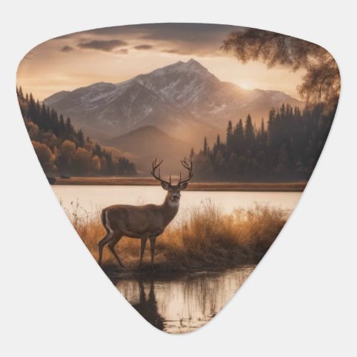 Huge Racked Deer on Mountain Lake Guitar Pick