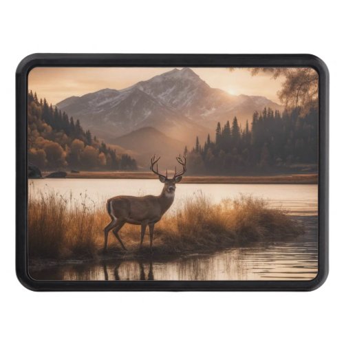 Huge Racked Deer on Mountain Lake Hitch Cover