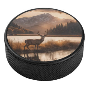 Huge Racked Deer on Mountain Lake Hockey Puck