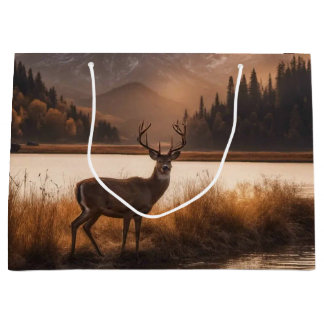 Huge Racked Deer on Mountain Lake Large Gift Bag