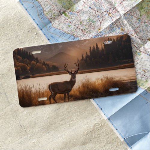 Huge Racked Deer on Mountain Lake License Plate