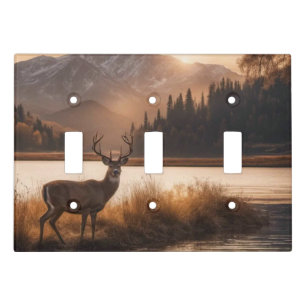Huge Racked Deer on Mountain Lake Light Switch Cover