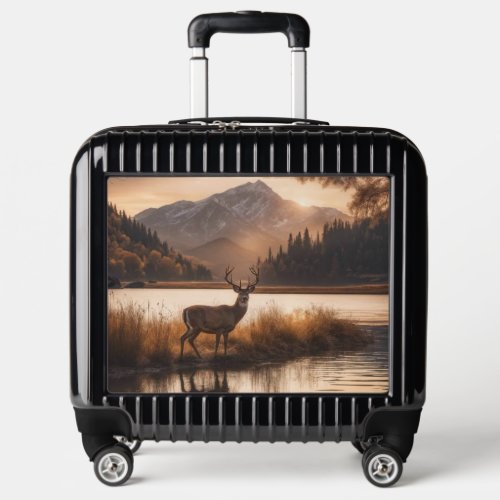 Huge Racked Deer on Mountain Lake Luggage