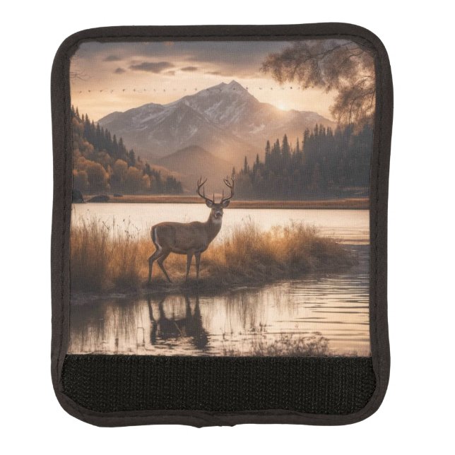 Huge Racked Deer on Mountain Lake Luggage Handle Wrap (Front)