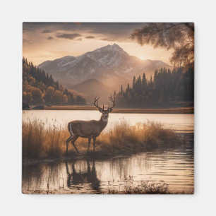 Huge Racked Deer on Mountain Lake Magnet