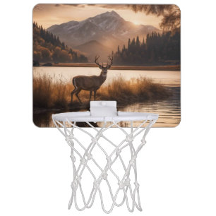 Huge Racked Deer on Mountain Lake Mini Basketball Hoop