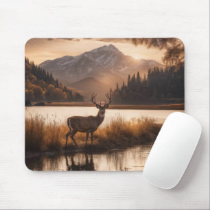 Huge Racked Deer on Mountain Lake Mouse Pad