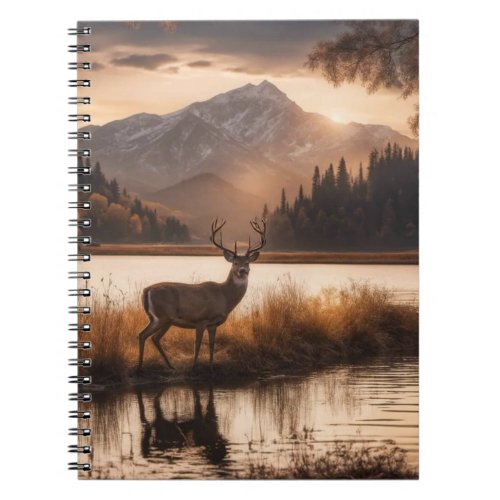 Huge Racked Deer on Mountain Lake Notebook
