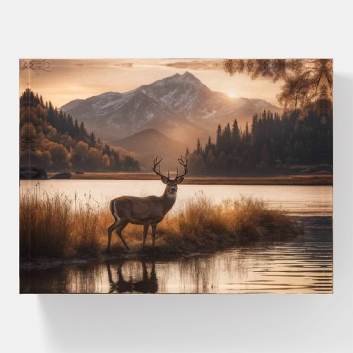 Huge Racked Deer on Mountain Lake Paperweight