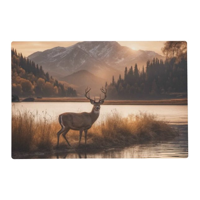 Huge Racked Deer on Mountain Lake Placemat (Front)