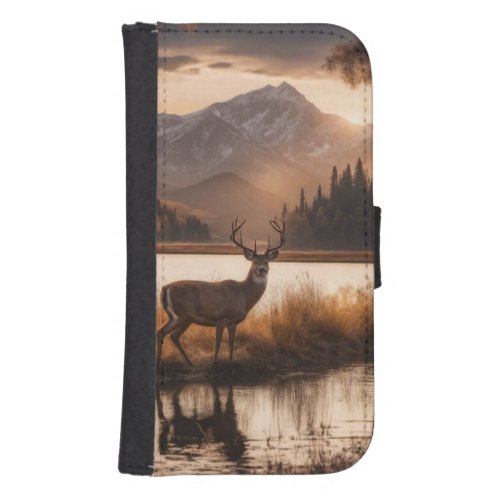 Huge Racked Deer on Mountain Lake Galaxy S4 Wallet Case