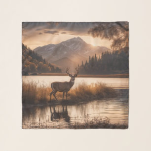 Huge Racked Deer on Mountain Lake Scarf