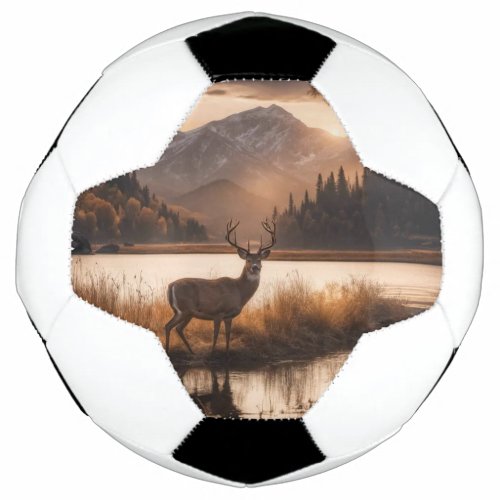 Huge Racked Deer on Mountain Lake Soccer Ball