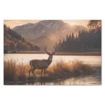 Huge Racked Deer on Mountain Lake
