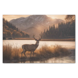 Huge Racked Deer on Mountain Lake Tissue Paper