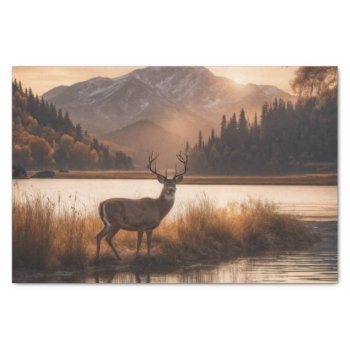 Huge Racked Deer On Mountain Lake Tissue Paper by kahmier at Zazzle