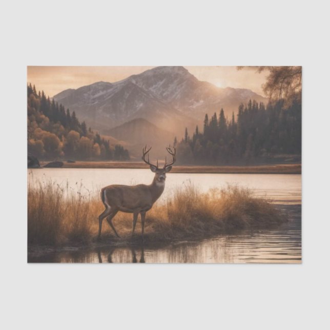 Huge Racked Deer on Mountain Lake Tissue Paper (Front)