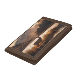 Huge Racked Deer on Mountain Lake Tri-fold Wallet
