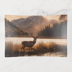 Huge Racked Deer on Mountain Lake Trinket Tray