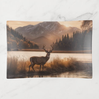 Huge Racked Deer on Mountain Lake Trinket Tray