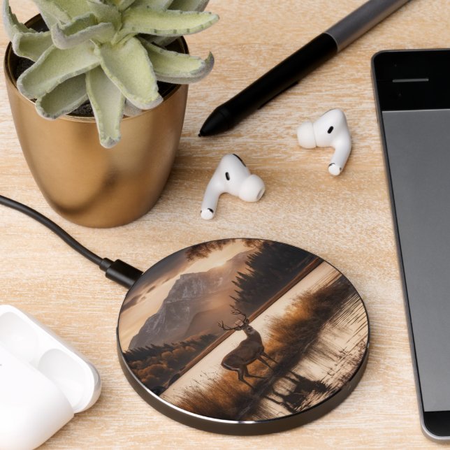 Huge Racked Deer on Mountain Lake Wireless Charger (Desk 2)