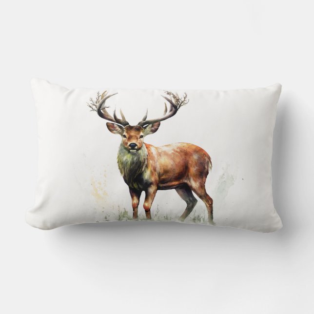 Huge Racked Deer Solid White Lumbar Pillow (Front)