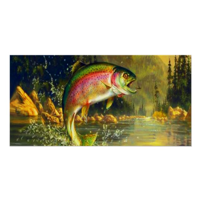 Huge Rainbow Trout Jumping Poster (Front)