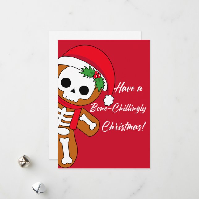 Huge Red Skeleton Gingerbread  Holiday Card (Front/Back In Situ)