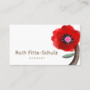 Huge Red Stems Watercolour Rose Business Card