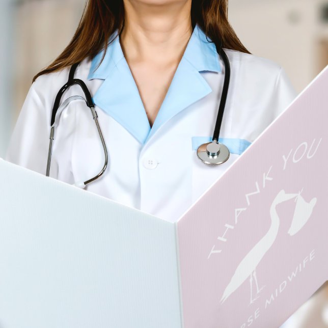 Huge Stork Baby Delivery Pink Nurse Thank You Card (Thank your Nurse/Midwife/Doula/Birthing Coach for the safe delivery of your bundle of joy)