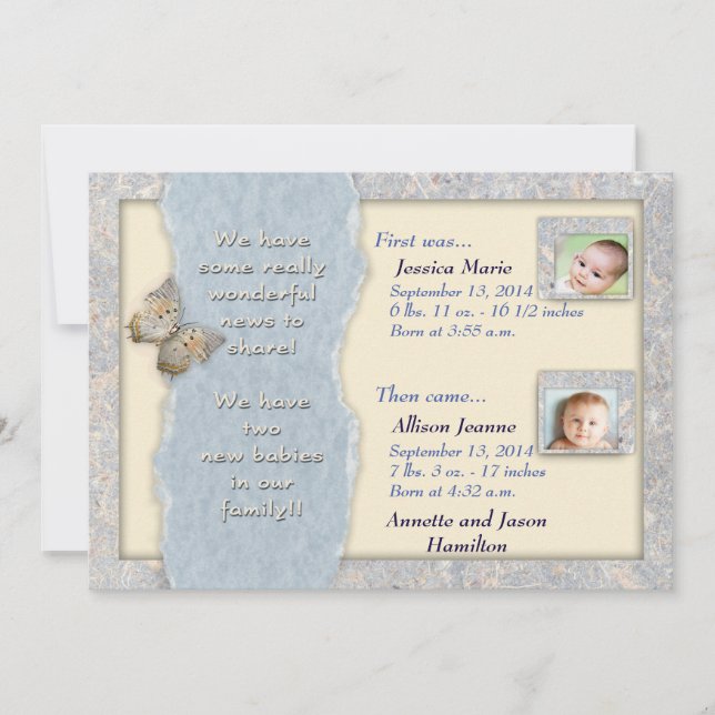 Huggable Twins Birth Announcement (Front)