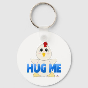 Huggable White Chicken Blue Hug Me Keychain