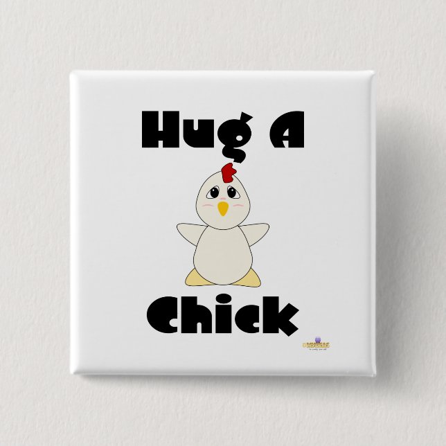 Huggable White Chicken Hug A Chick Button (Front)